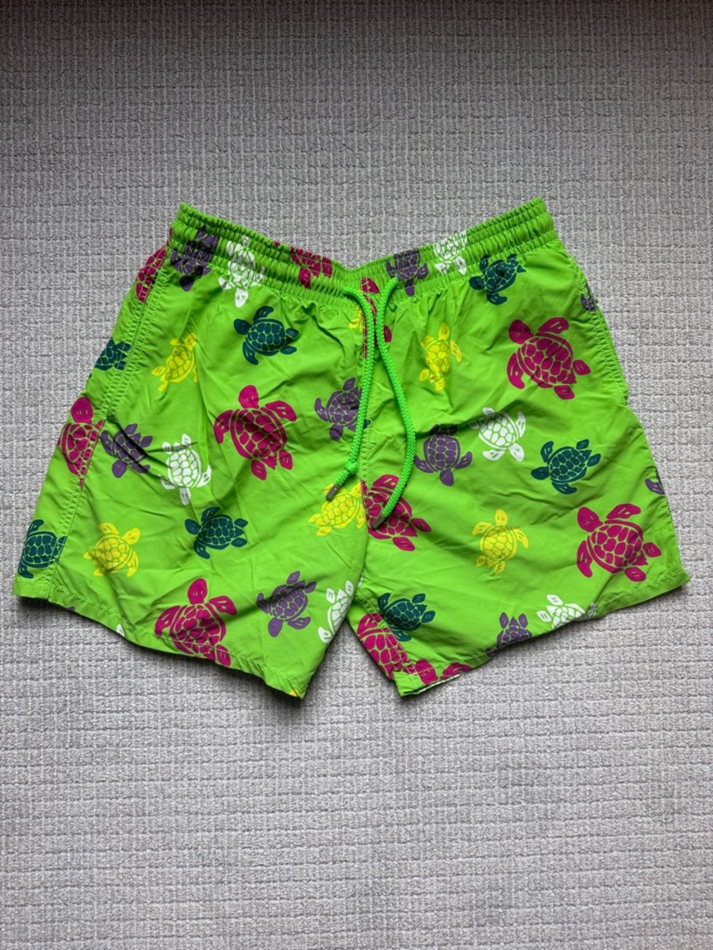 Bright Lime Green Vilebrequin Tortues Print Swim Shorts